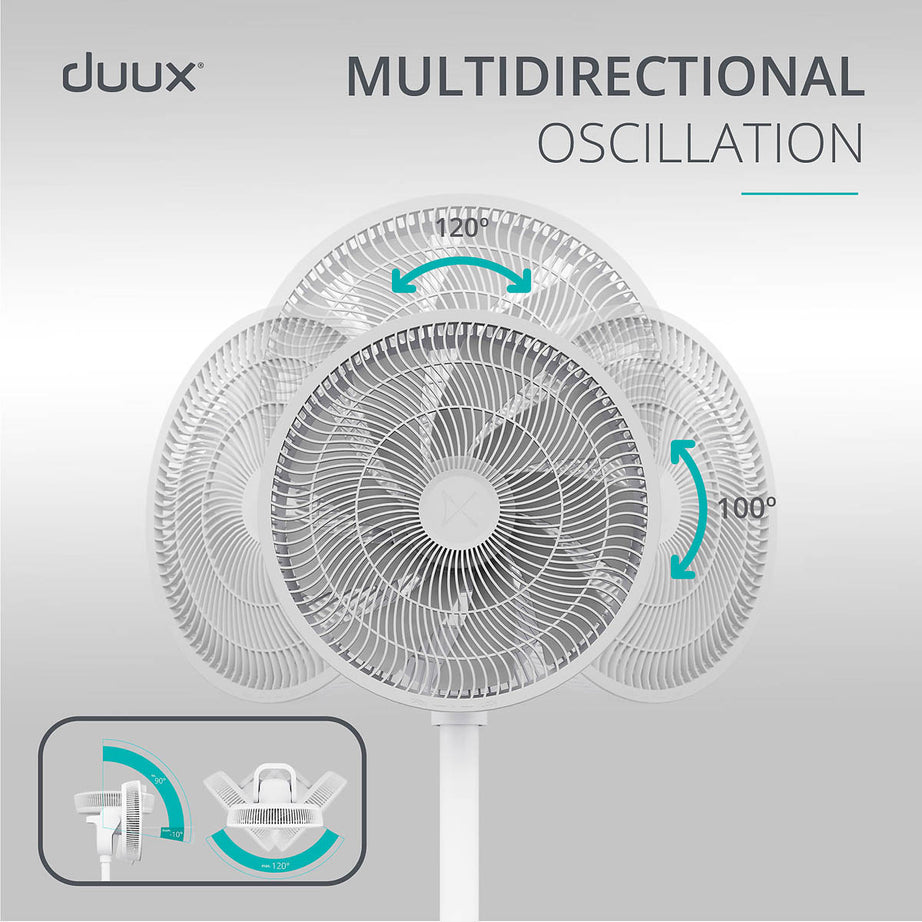 Duux Pedestal Fan Quiet Oscillating White Powerful Adjustabel Height 12inch - Image 8