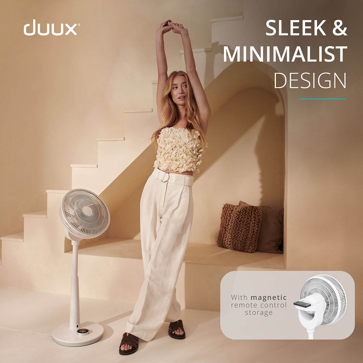 Duux Pedestal Fan Quiet Oscillating White Powerful Adjustabel Height 12inch - Image 9