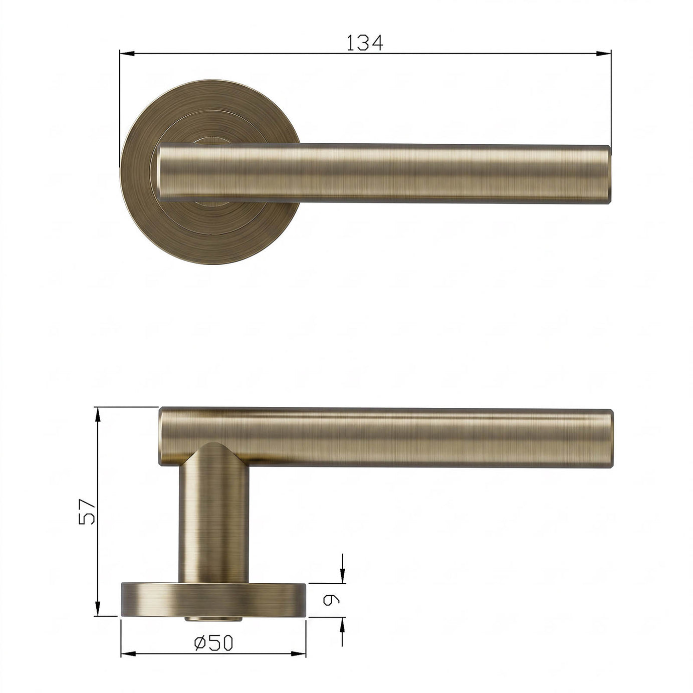 Door Handle Brushed Antique Brass Effect Straight Lever (L)124.5mm 3 Pack - Image 5