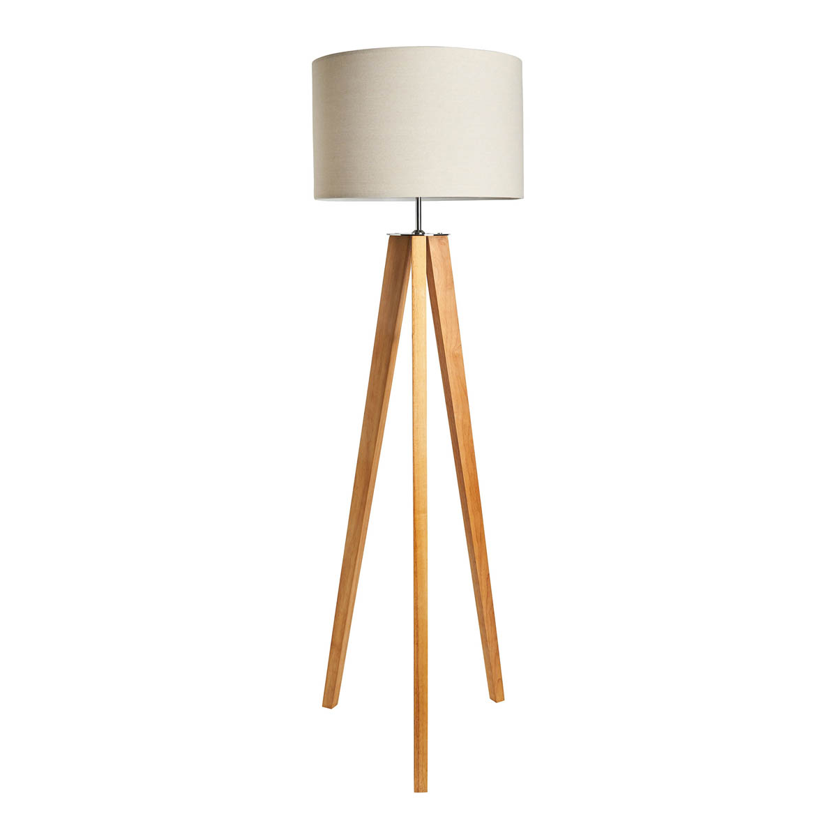 Inlight LED Floor Lamp Tripod Matt Natural Wood Effect Drum Shade Modern 153.5cm - Image 5