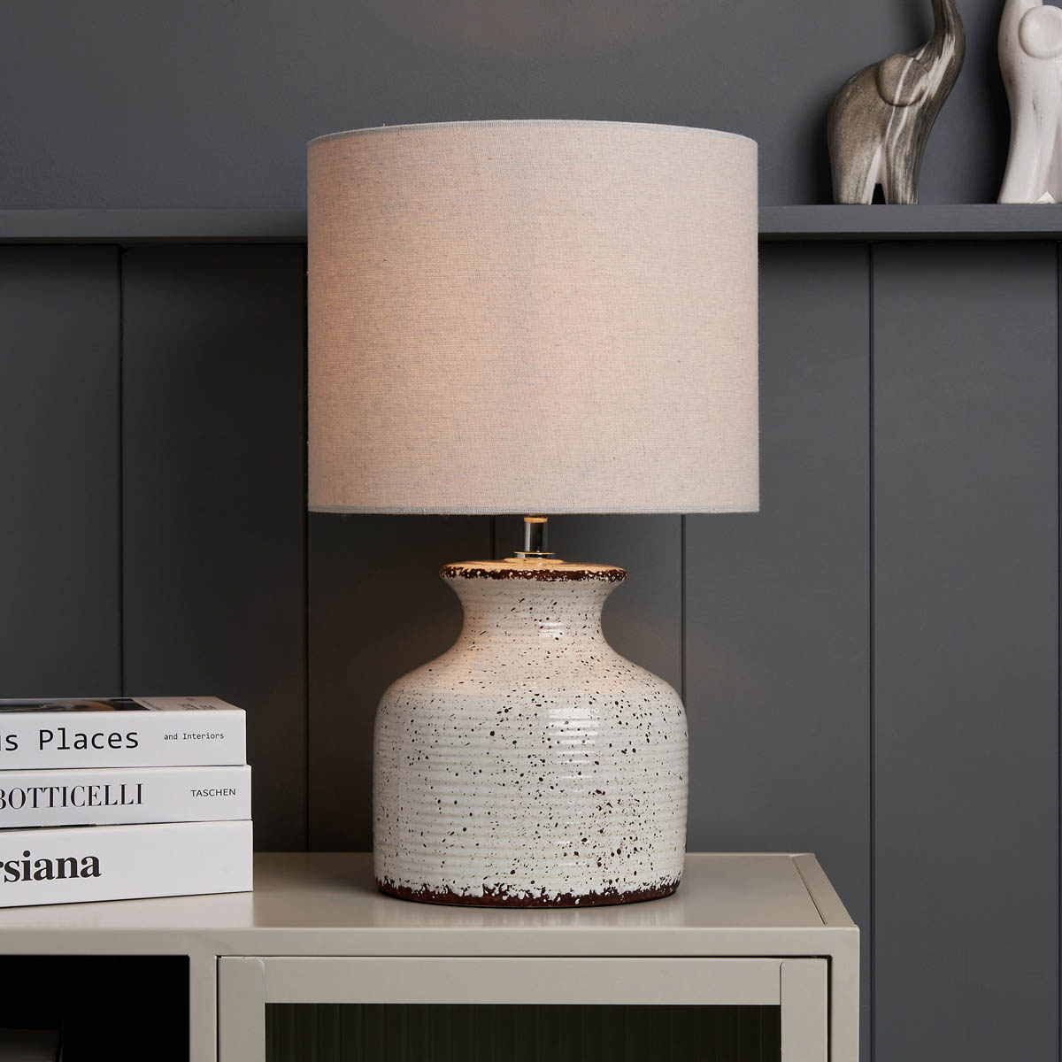 Inlight Table Lamp Capan Crackled Round Natural Distressed Effect Drum Shade - Image 5