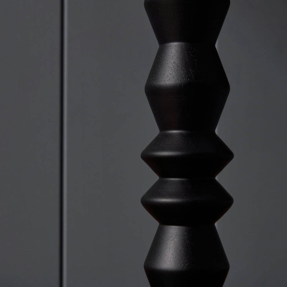 Inlight Table Lamp Spindle Black Wood Effect Natural Fabric Round Contemporary - Image 5