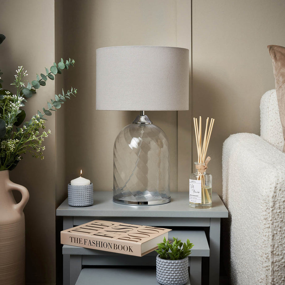 Inlight Table Lamp Clear Ribbed Glass Base Grey Shade Round Modern (Dia)280 mm - Image 4