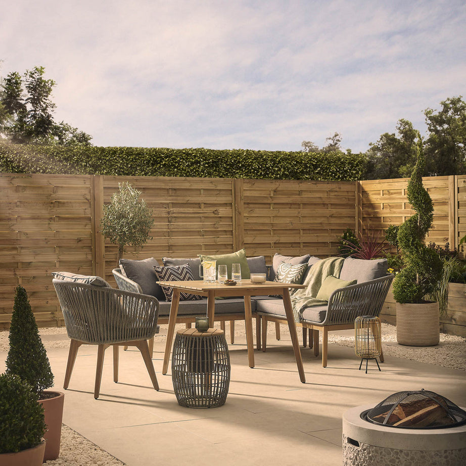 Outdoor Side Table Round Dark Grey Wood Steel Rope Rust Resistant Modern - Image 6