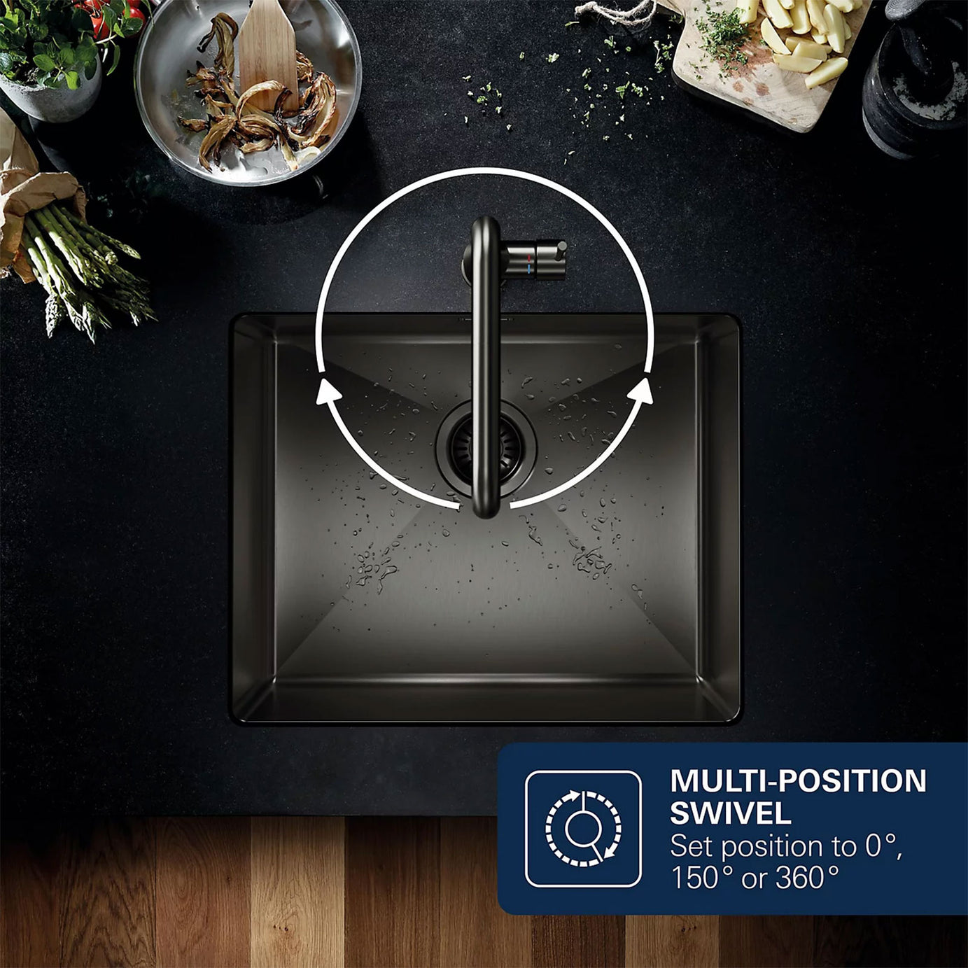 Grohe Kitchen Mixer Tap Brass Matt Anthracite Dual Lever Swivel Spot Modern - Image 5