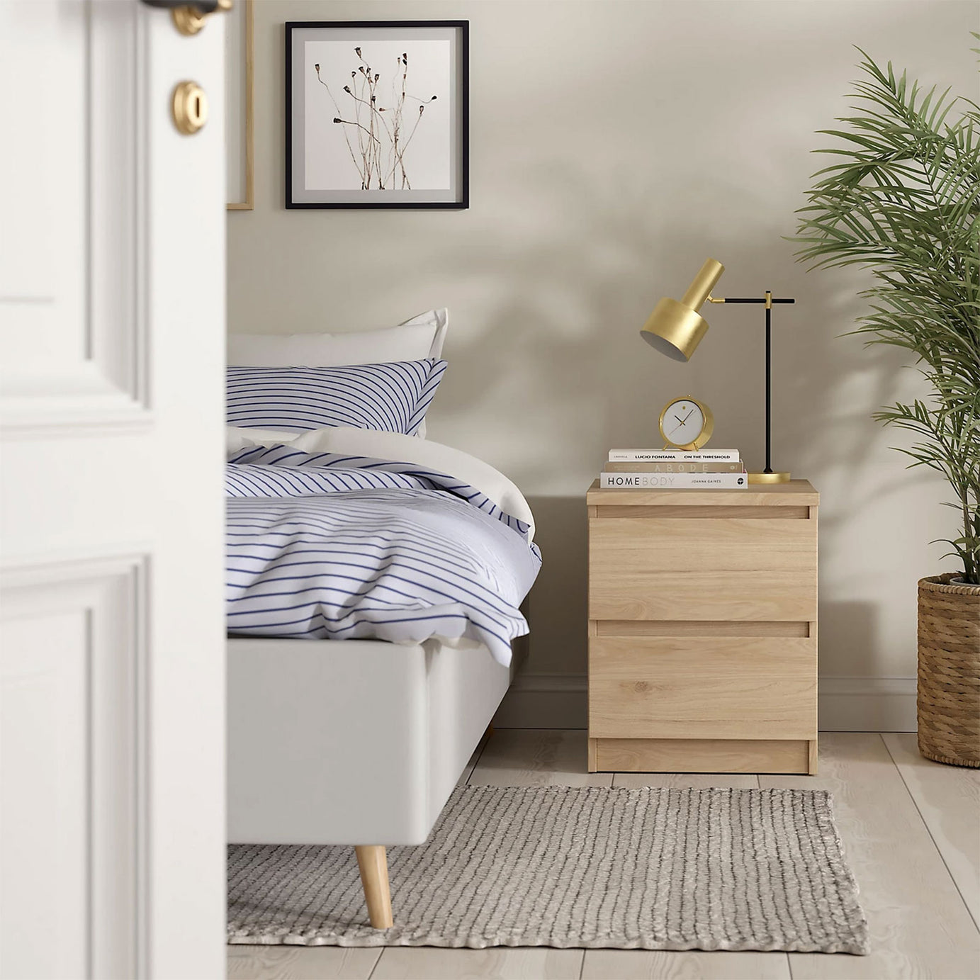 Esla Jackson Hickory 2 Drawer Bedside Table Wood Effect Bedroom Cabinet - Image 2