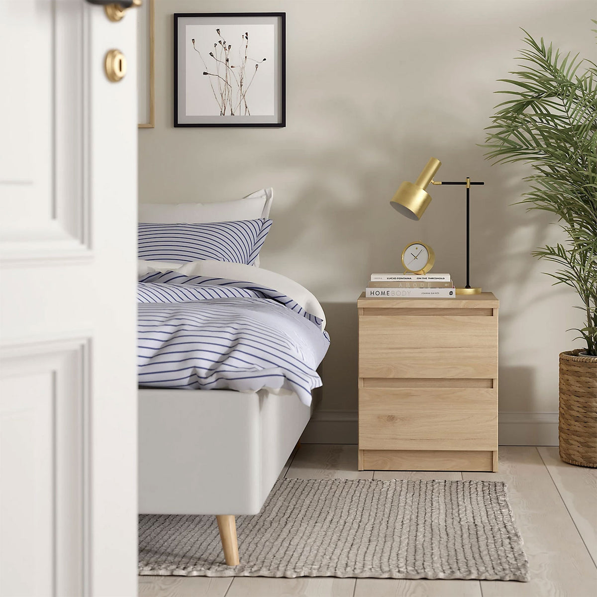 Esla Jackson Hickory 2 Drawer Bedside Table Wood Effect Bedroom Cabinet - Image 2