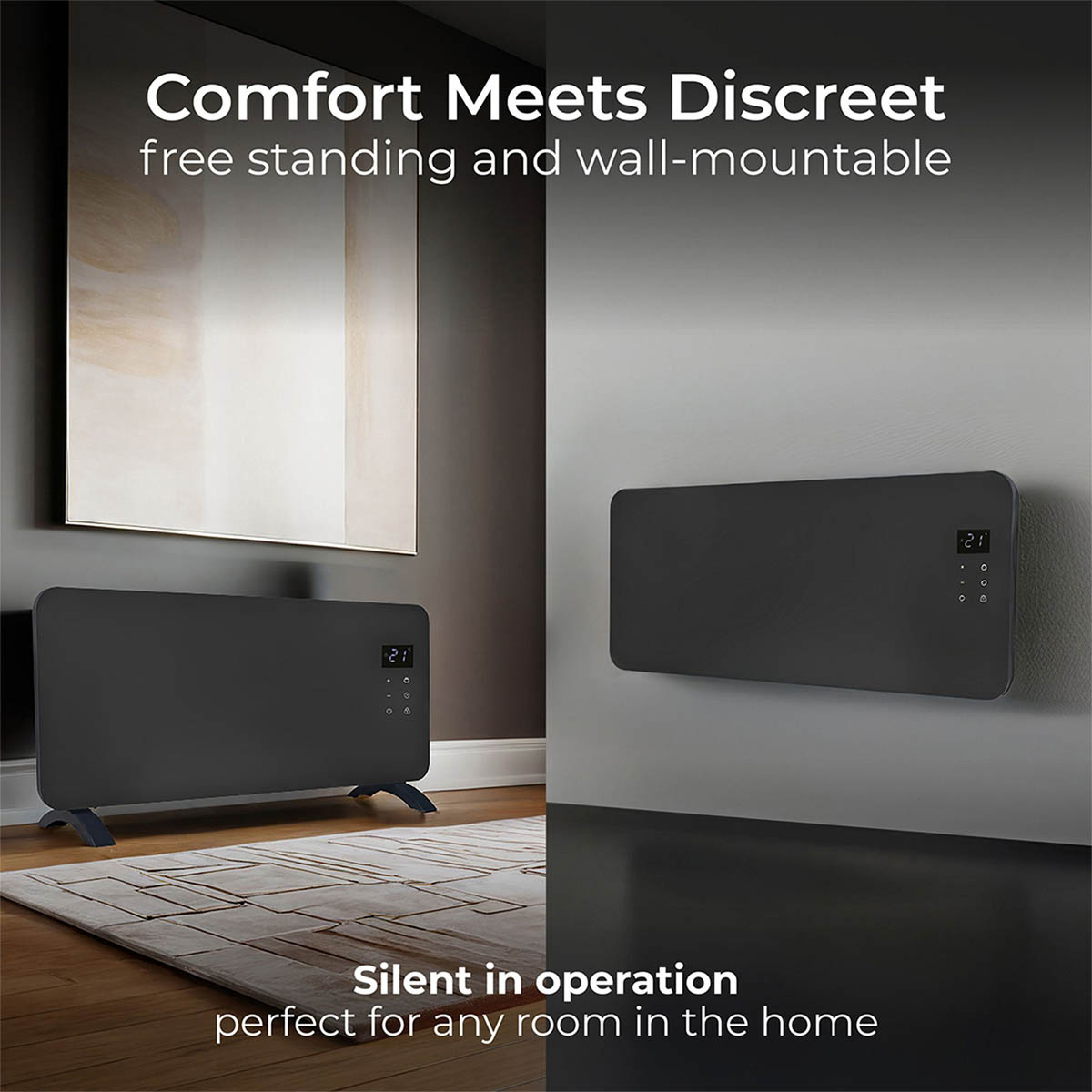 Masterplug Smart Panel Heater Electric 2kW Grey Glass Portable Thermostat Modern - Image 6