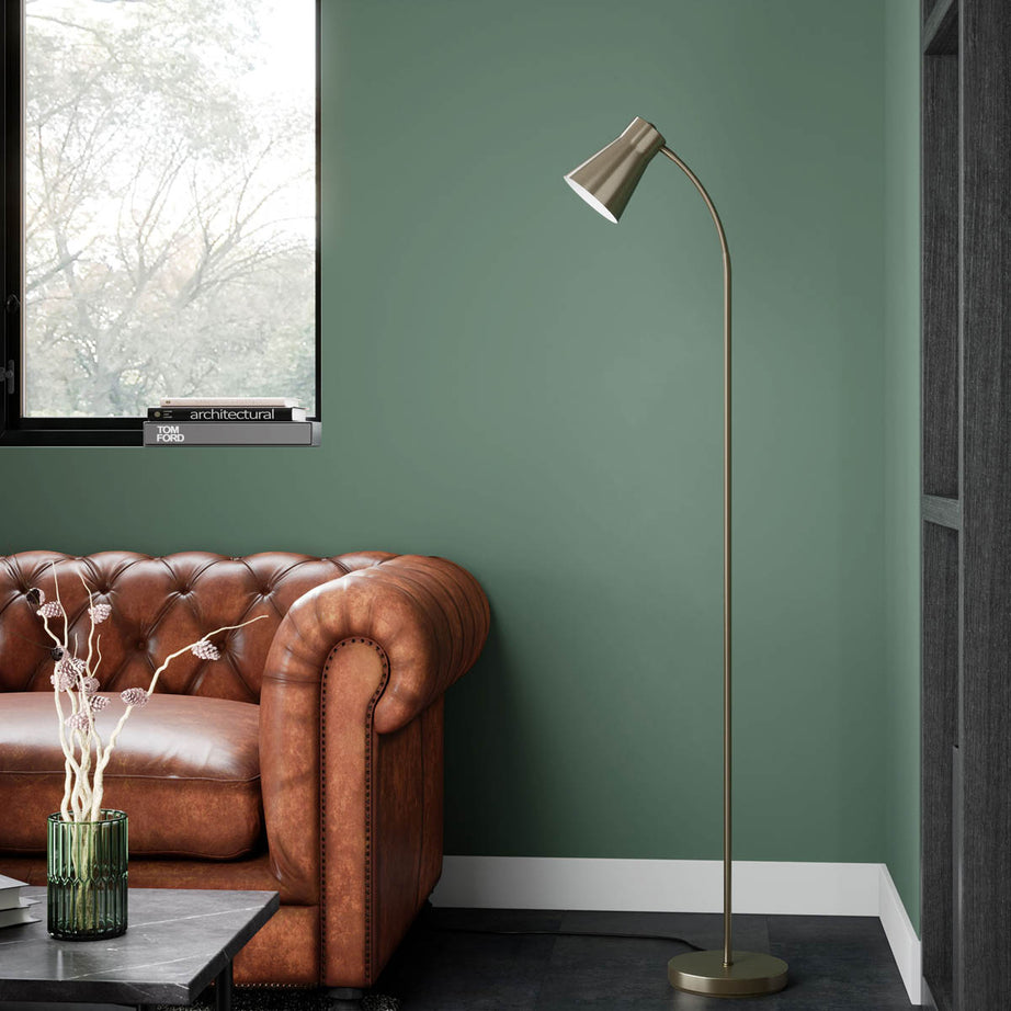 Floor Lamp Metal Satin Antique Brass Effect Adjustable Head Industrial (H)150 cm - Image 1