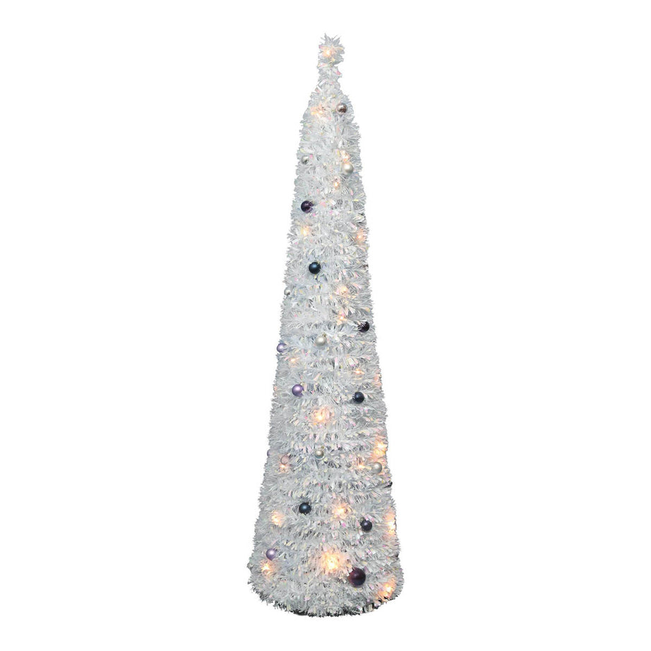 Christmas Tree 6ft White Slim Artificial LED Pre Lit 40 Warm White Timer Baubles - Image 4