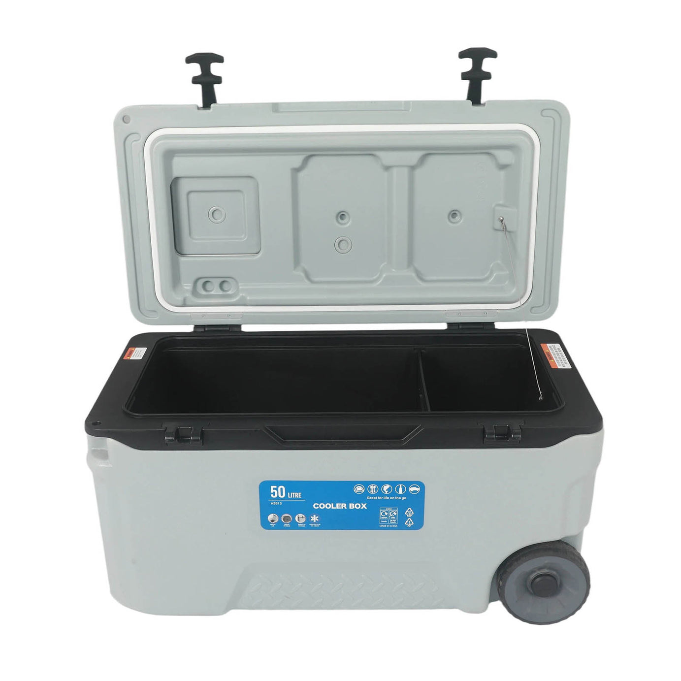 Camping Ice Cooler Box 50L Grey Plastic Portable Picnic Lunch Camping Wheeled - Image 6