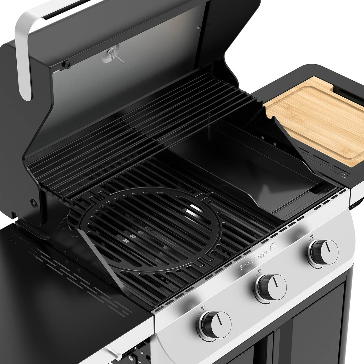 Gas BBQ 3 Burner Black Steel Side Shelves Outdoor Barbecue Electronic Ignition - Image 5