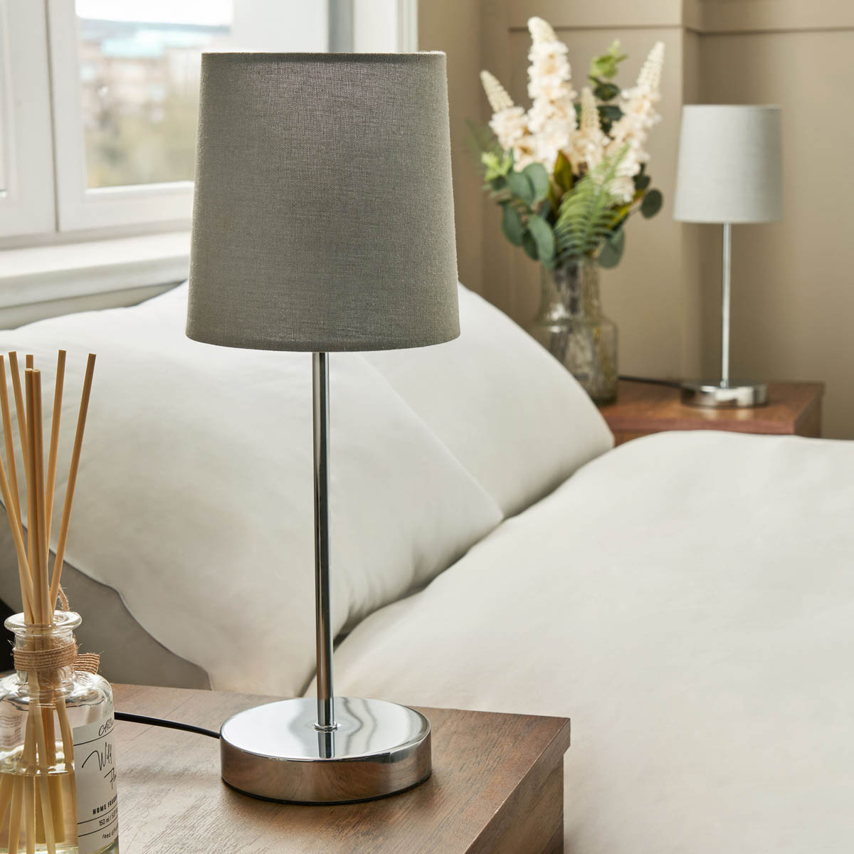 Inlight Table Lamp Pair Grey Round Polished Mirrored Chrome Effect Touch Control - Image 4