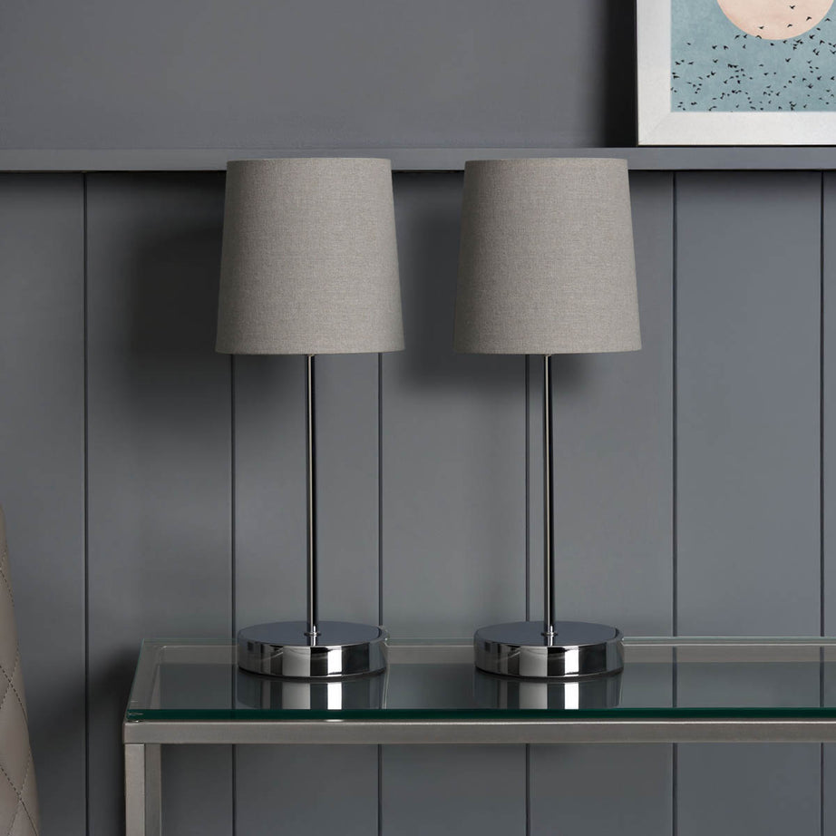 Inlight Table Lamp Pair Grey Round Polished Mirrored Chrome Effect Touch Control - Image 7