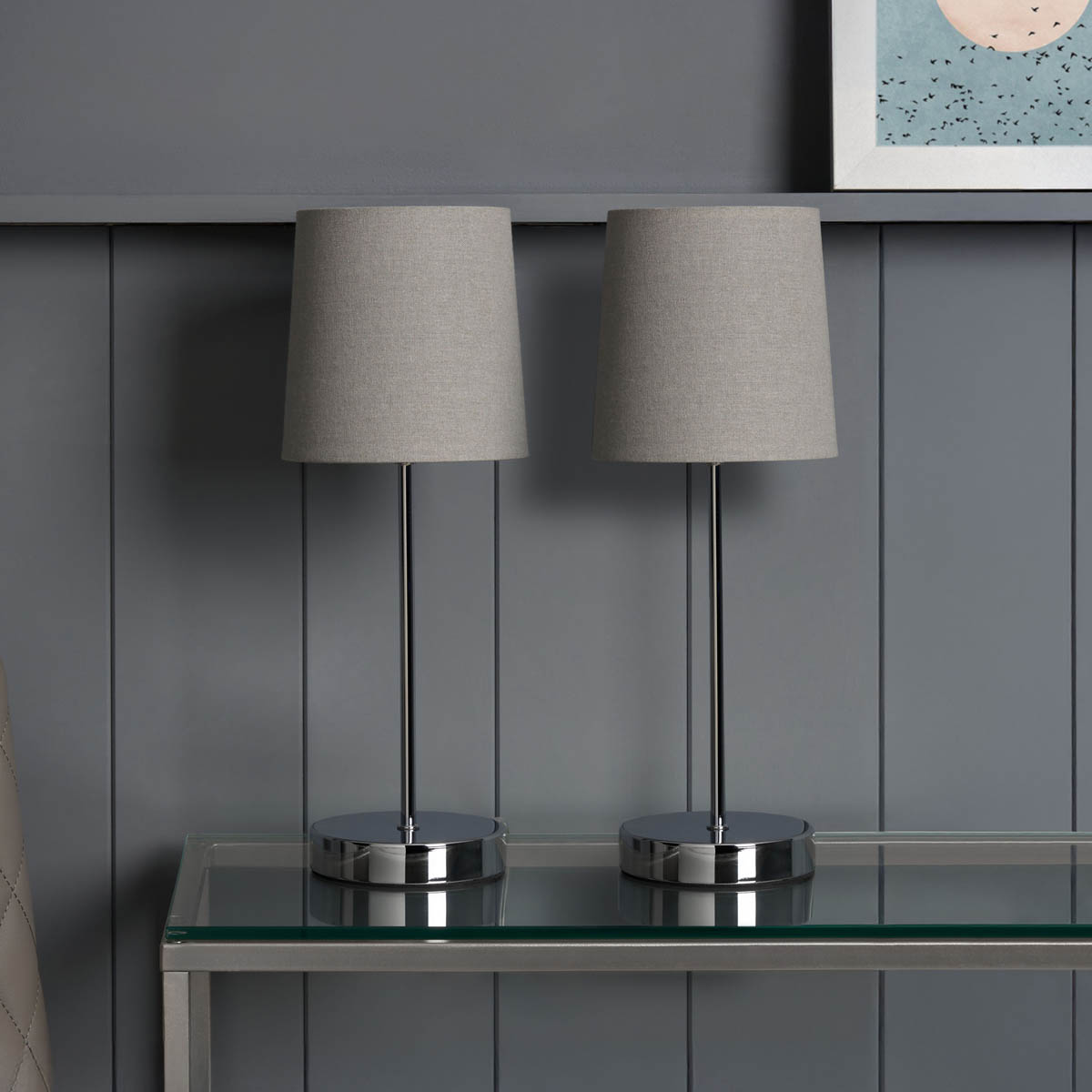Inlight Table Lamp Pair Grey Round Polished Mirrored Chrome Effect Touch Control - Image 7
