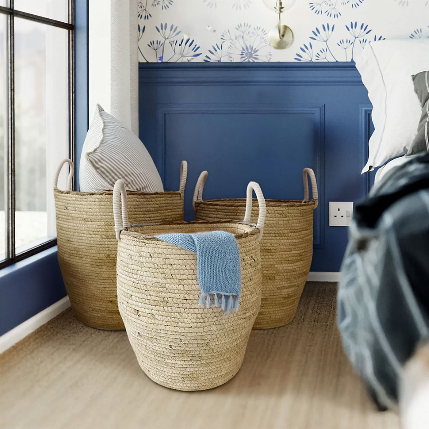 Natural Wicker Nestable Storage basket (H)40cm (W)41cm (D)41cm, Set of 3 - Image 2