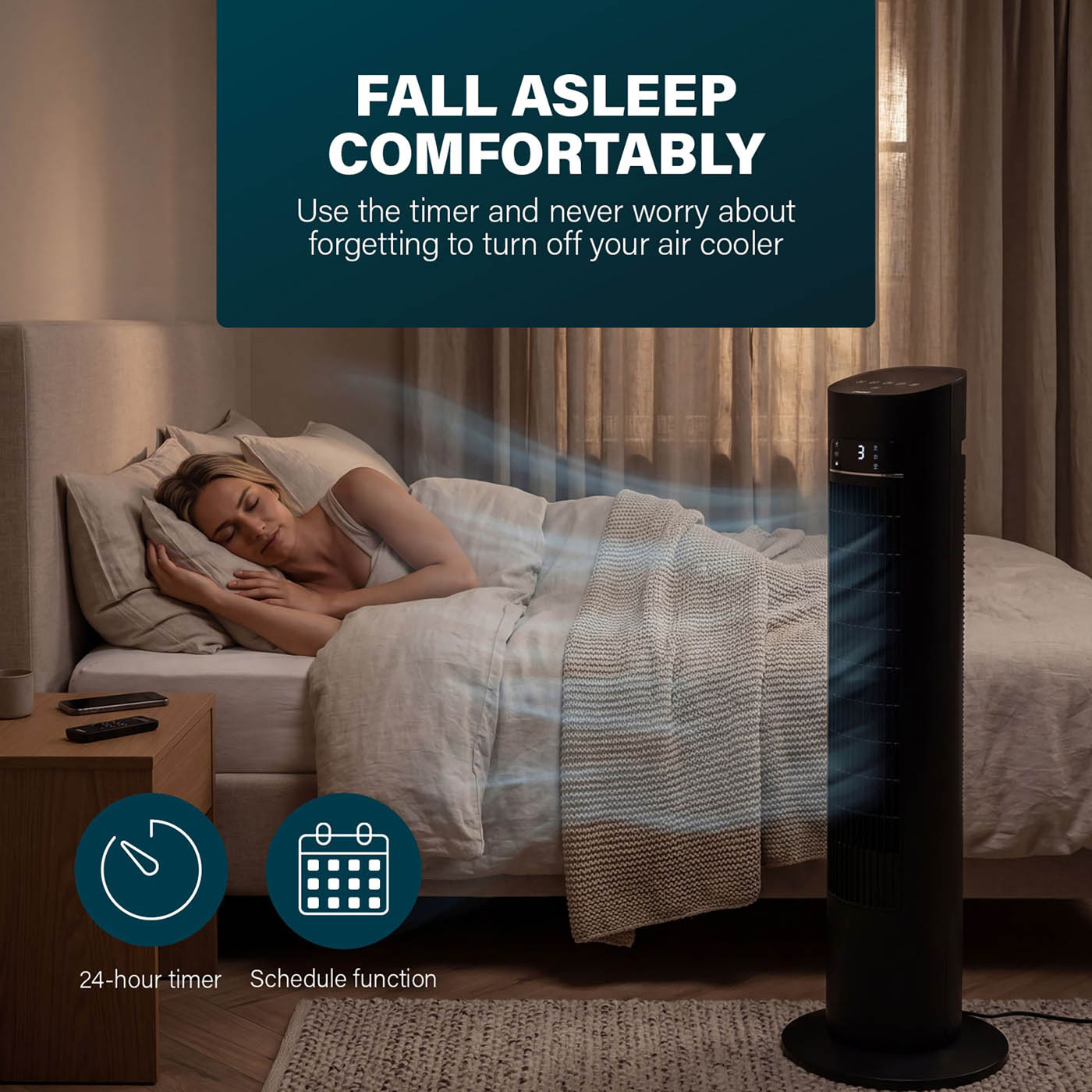 Princess Air Cooler Smart Tower Black Remote Controlled Oscillating Timer 3L - Image 7