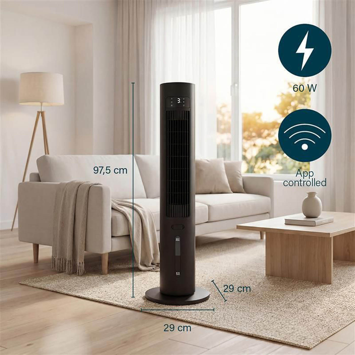 Princess Air Cooler Smart Tower Black Remote Controlled Oscillating Timer 3L - Image 9