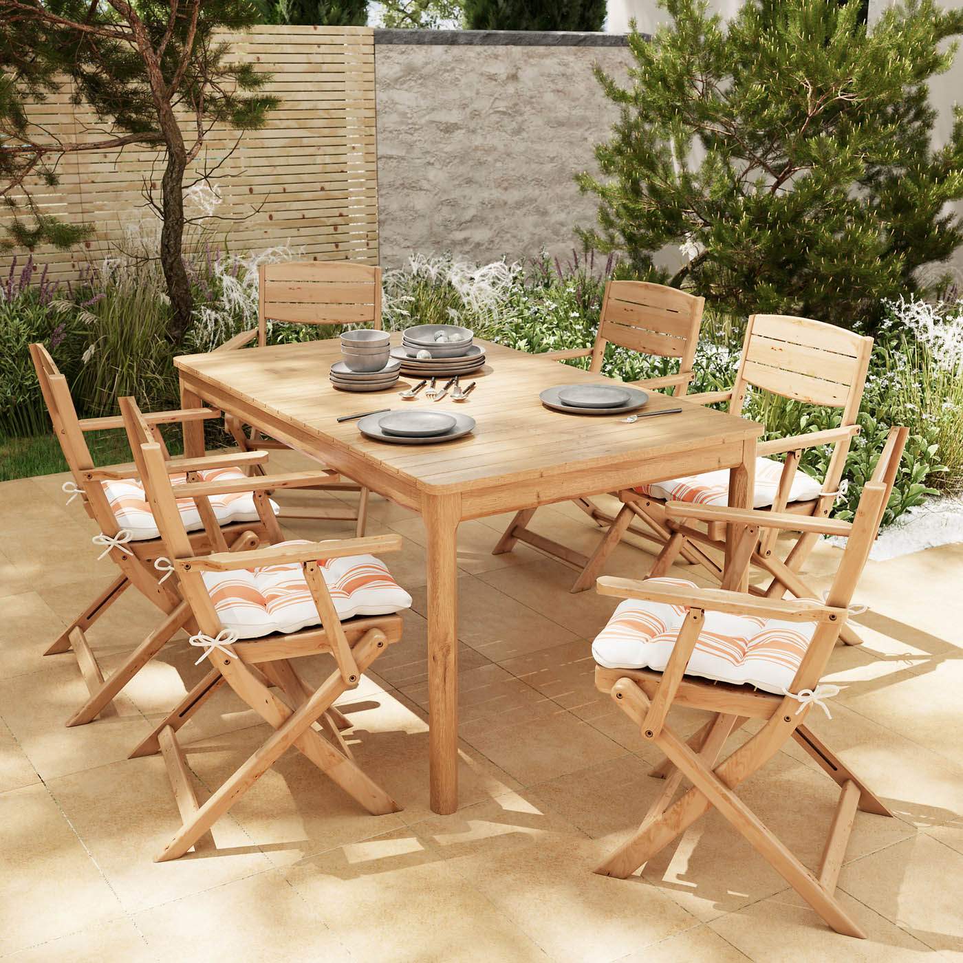 Garden Dining Table 6 Seater Rectangular Wooden Outdoor Patio Furniture Modern - Image 3