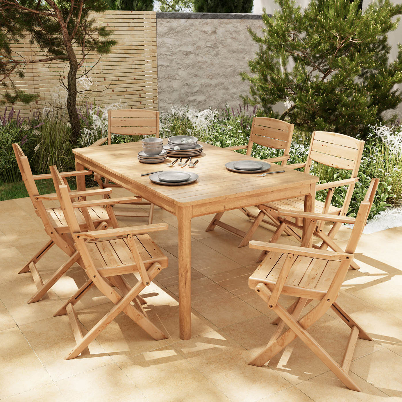 Garden Dining Table 6 Seater Rectangular Wooden Outdoor Patio Furniture Modern - Image 4