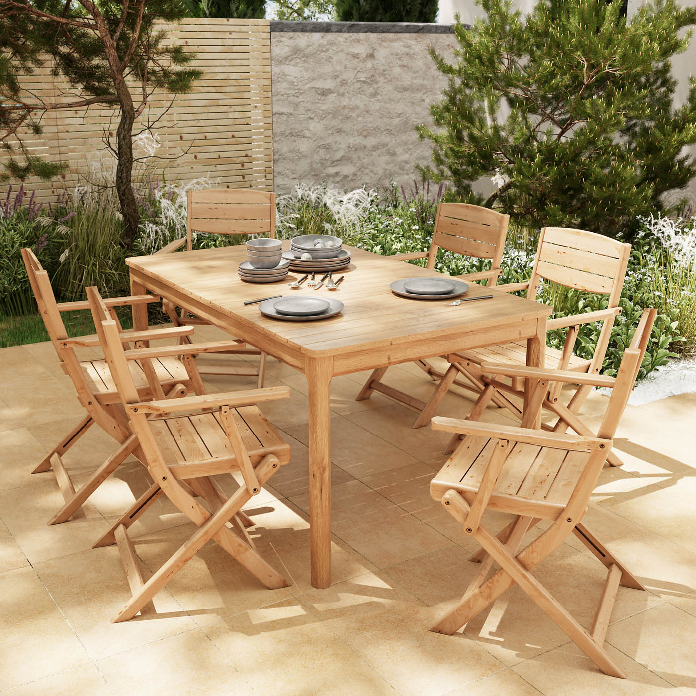 Garden Dining Table 6 Seater Rectangular Wooden Outdoor Patio Furniture Modern - Image 4