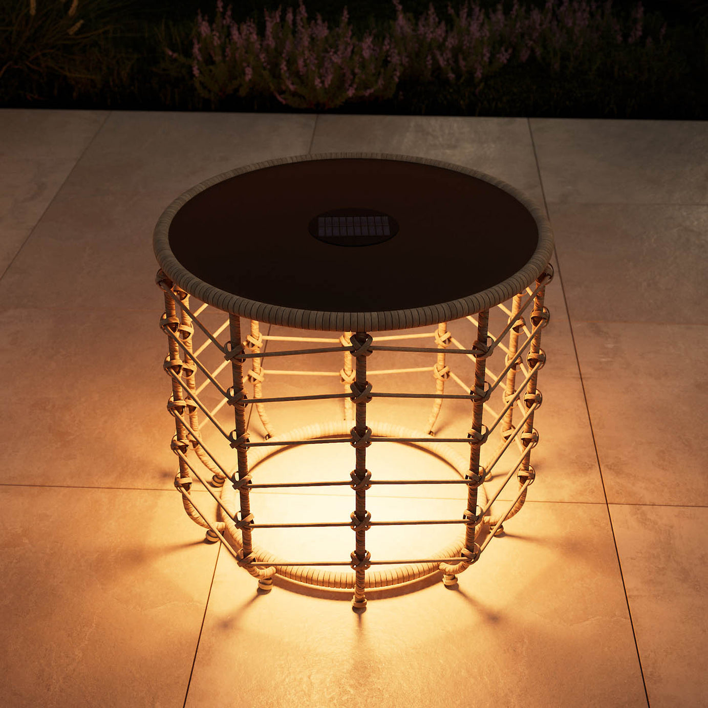 GoodHome Omalos Rattan effect Beige Round Side table - Solar-powered - Image 2