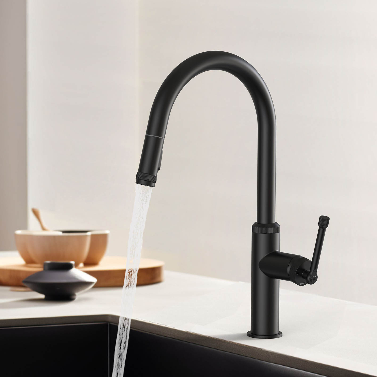 Abode Industrial Matt Black Kitchen Side lever pull out Tap - Image 5