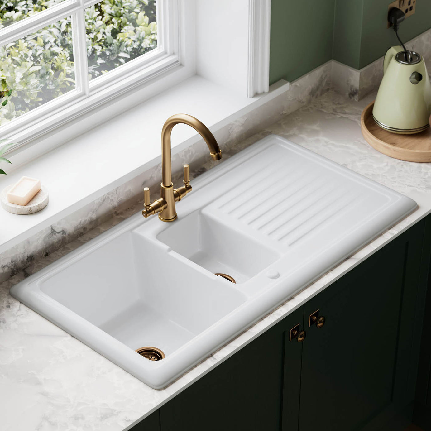 Abode Kitchen Sink Tap Mixer Aged Brass Dual Lever Swivel Spout Modern Faucet - Image 2