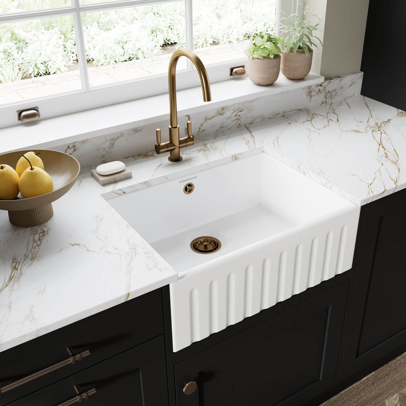 Abode Kitchen Sink Tap Mixer Aged Brass Dual Lever Swivel Spout Modern Faucet - Image 3