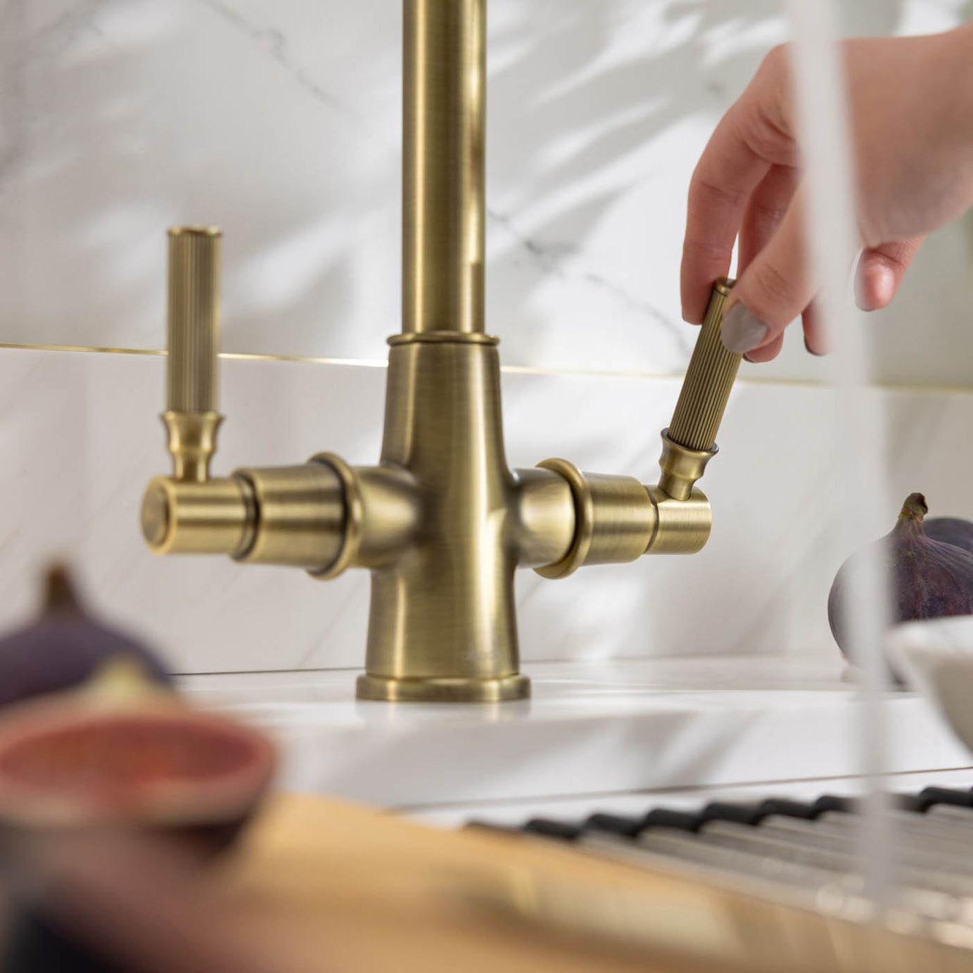 Abode Kitchen Sink Tap Mixer Aged Brass Dual Lever Swivel Spout Modern Faucet - Image 5