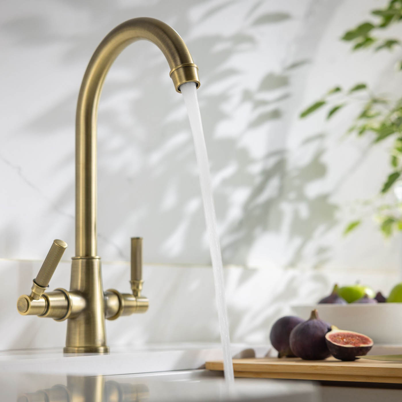 Abode Kitchen Sink Tap Mixer Aged Brass Dual Lever Swivel Spout Modern Faucet - Image 6