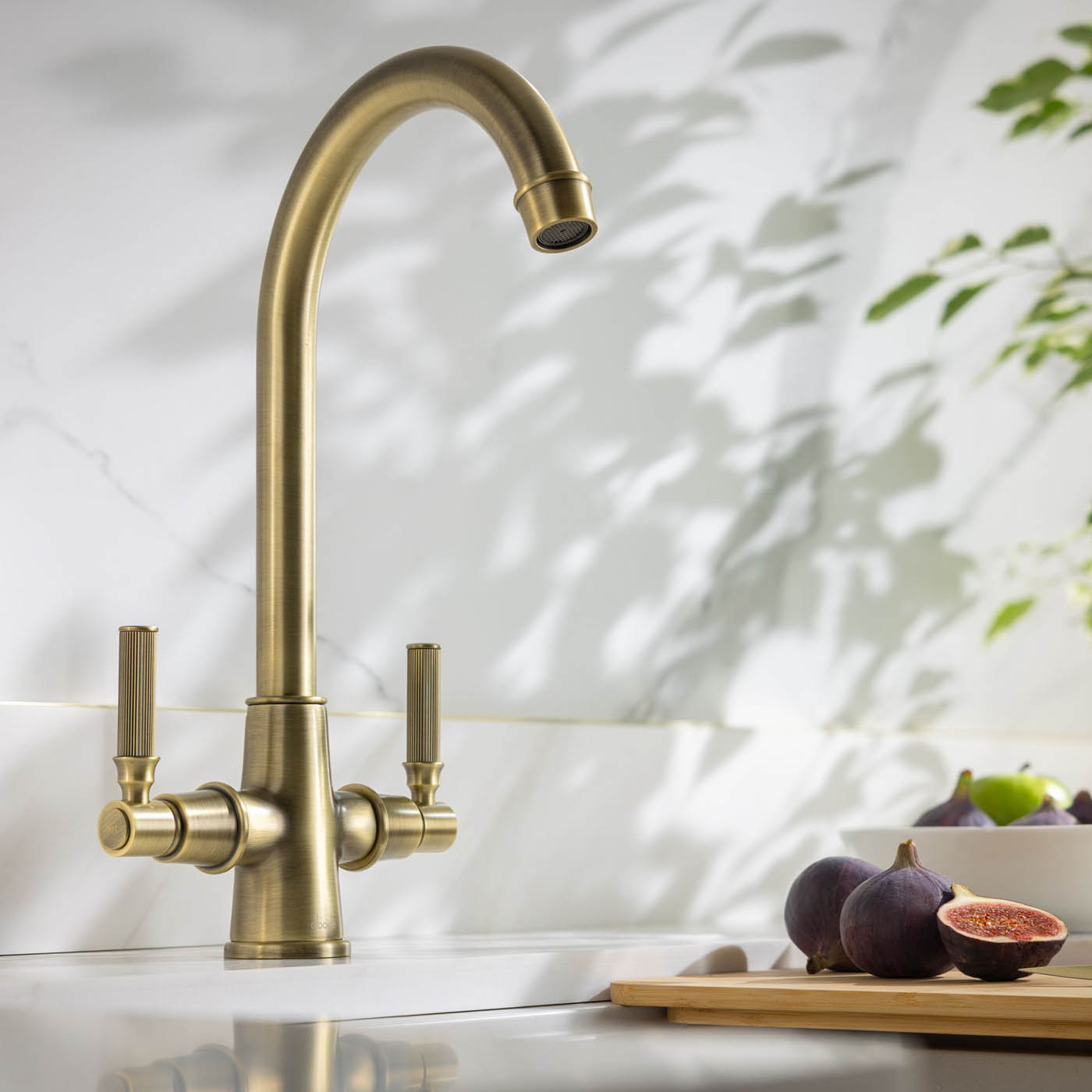 Abode Kitchen Sink Tap Mixer Aged Brass Dual Lever Swivel Spout Modern Faucet - Image 7