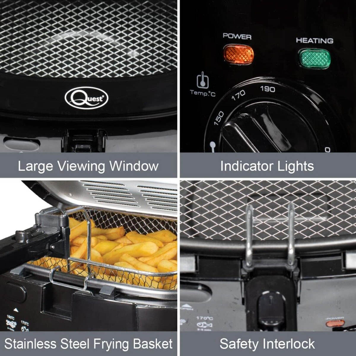 Livivo Deep Fat Fryer Electric 2.5L Black Non Stick Pan Safe Basket Handle 1800W - Image 3