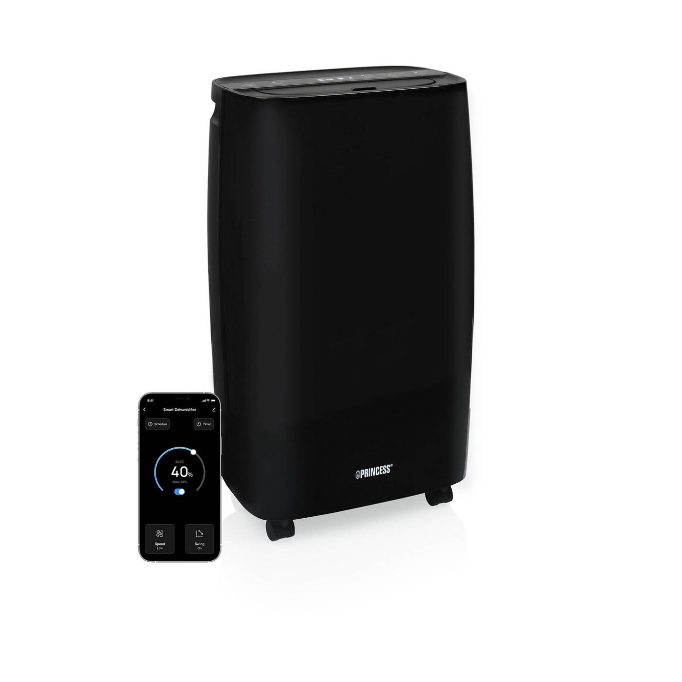 Princess Smart Dehumidifier Matt Black Removes Damp Mould Laundry Drying 12L/Day - Image 1