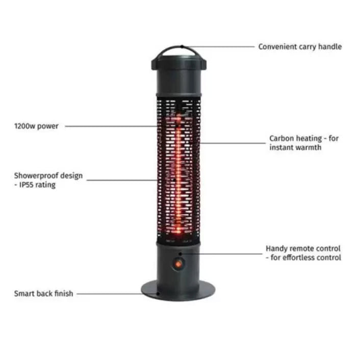 La Hacienda Tower Heater Electric Portable IP54 Handle Outdoor Patio 65cm 1200W - Image 4