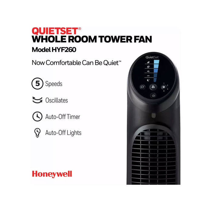 Honeywell Tower Fan HYF260BE Quiet Set Oscillating Black With Remote Control A+ - Image 2