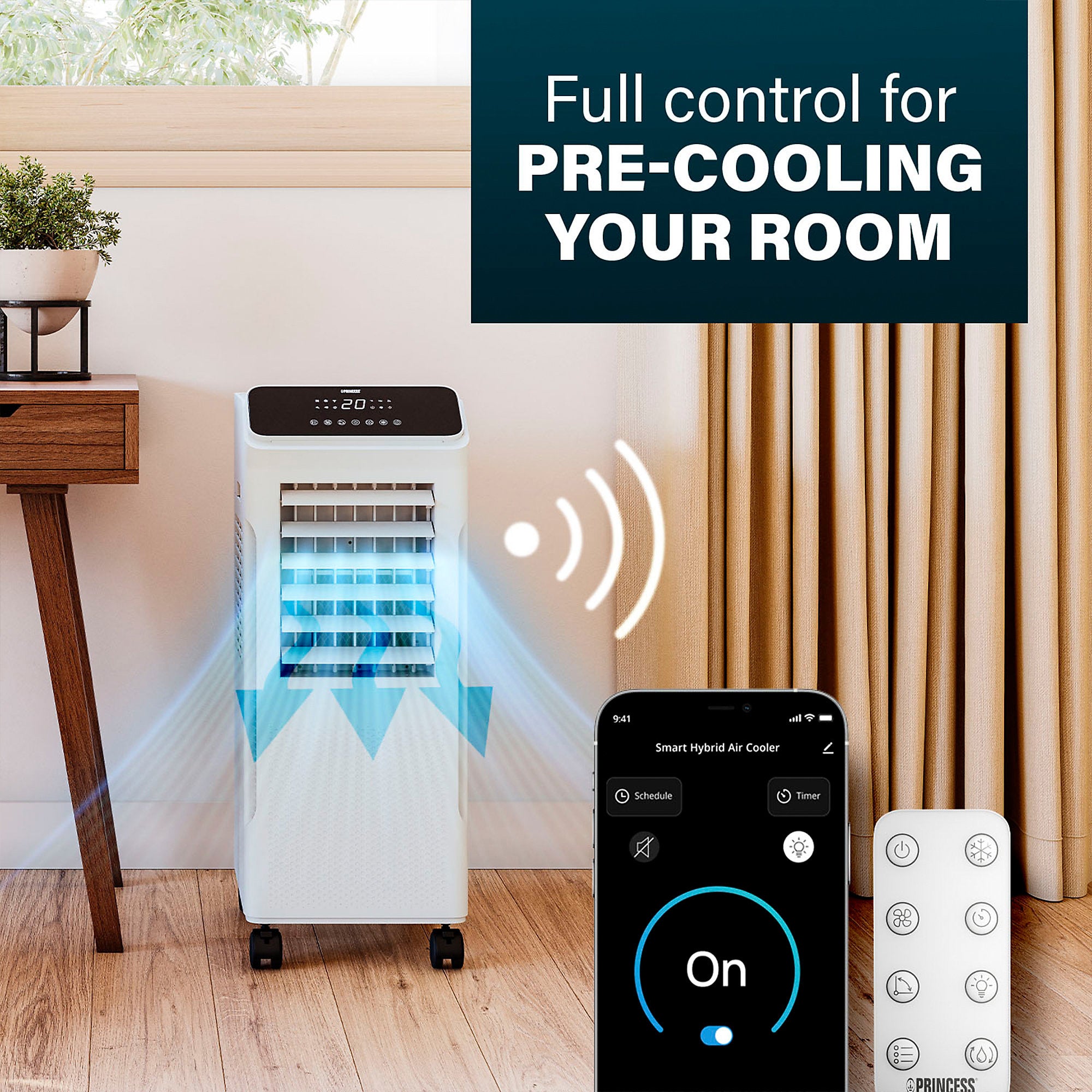 Princess Smart Air Cooler Fan Hybrid Touch LED Display Oscillating Timer 5L - Image 1