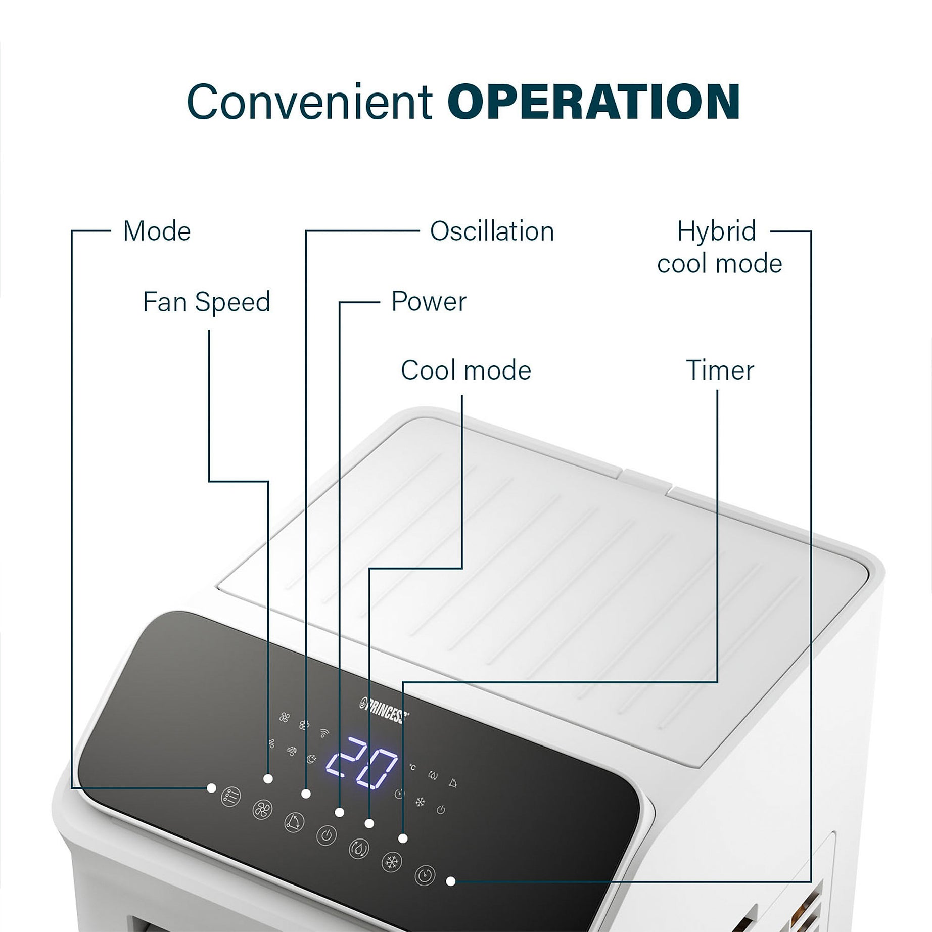 Princess Smart Air Cooler 5L Hybrid White Touch LED Display Oscillating Timer - Image 6
