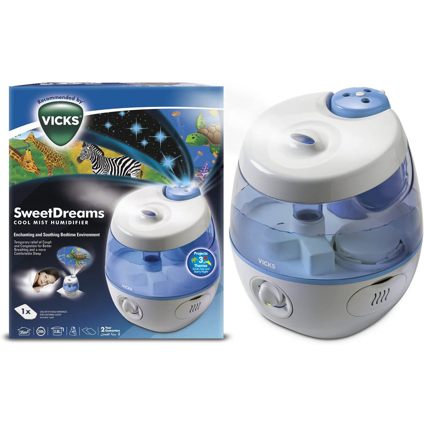Vicks Humidifier Cool Mist VUL575 Sweet Dreams With Image Projector 2 in 1 3.8 L - Image 1