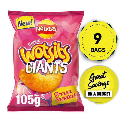 Walkers Crisps Wotsits Giants Prawn Cocktail Snacks Sharing 9 x 105g - Image 1