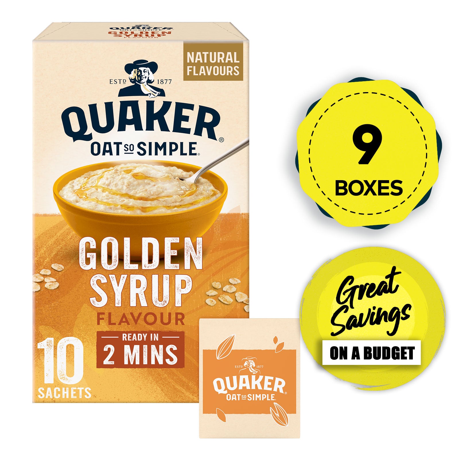 Quaker Porridge Oats Oat So Simple Golden Syrup in Sachets 9 Boxes - Image 1