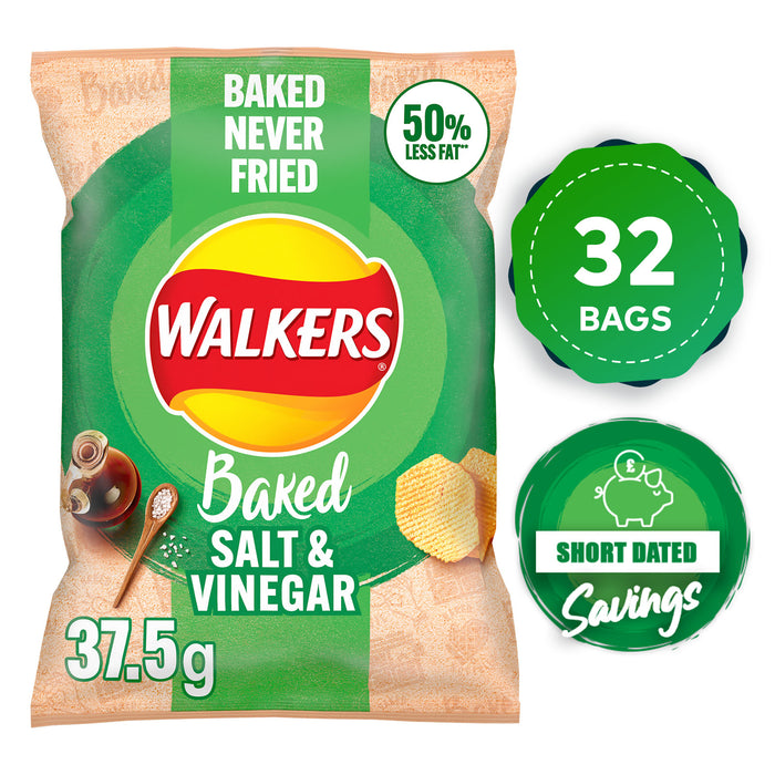 Walkers Baked Crisps Salt & Vinegar Snacks 32 Pack of 37.5g - Image 1