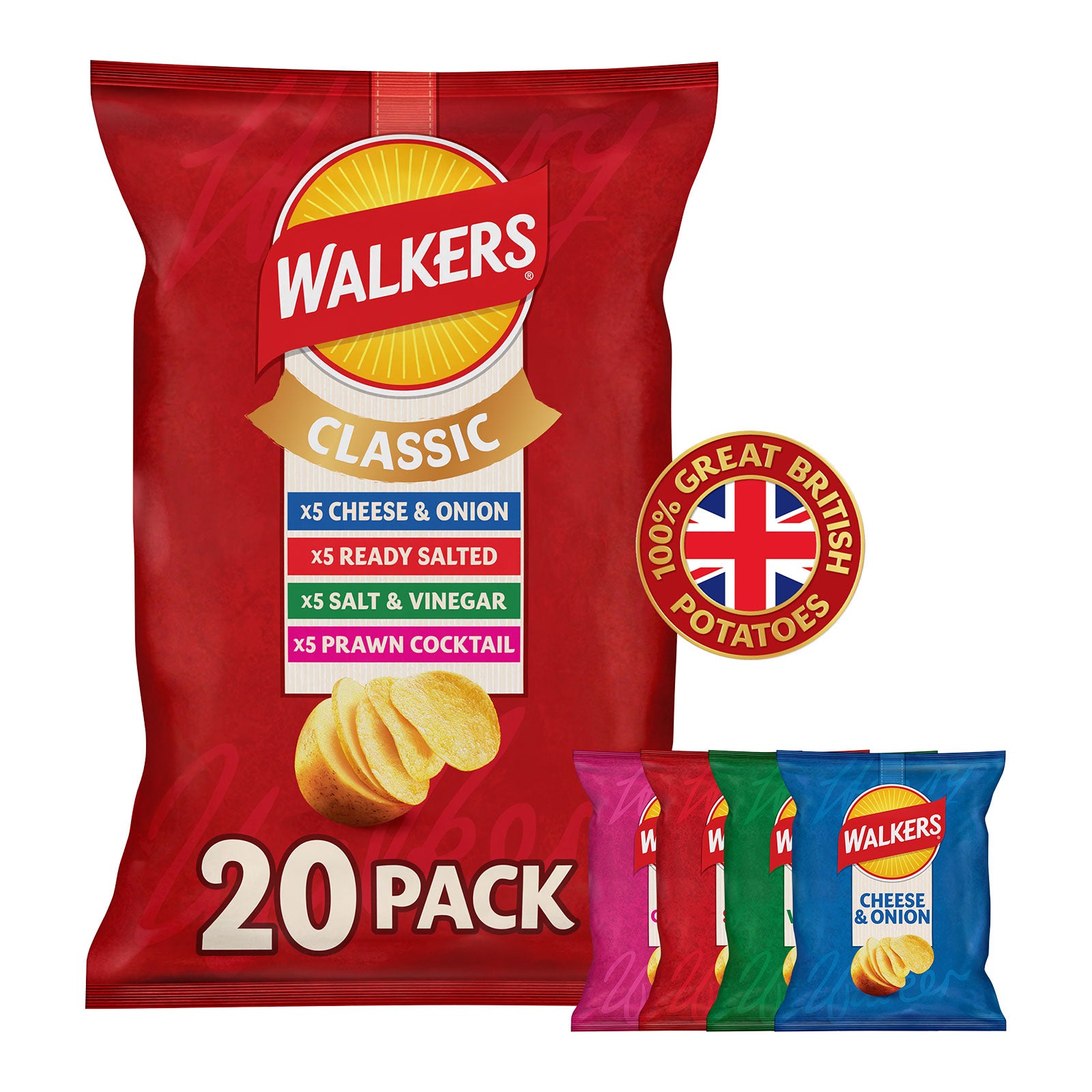 Walkers Crisps Salted Vinegar Prawn Cheese Onion Multipack Snack Bundle 200x25g - Image 2