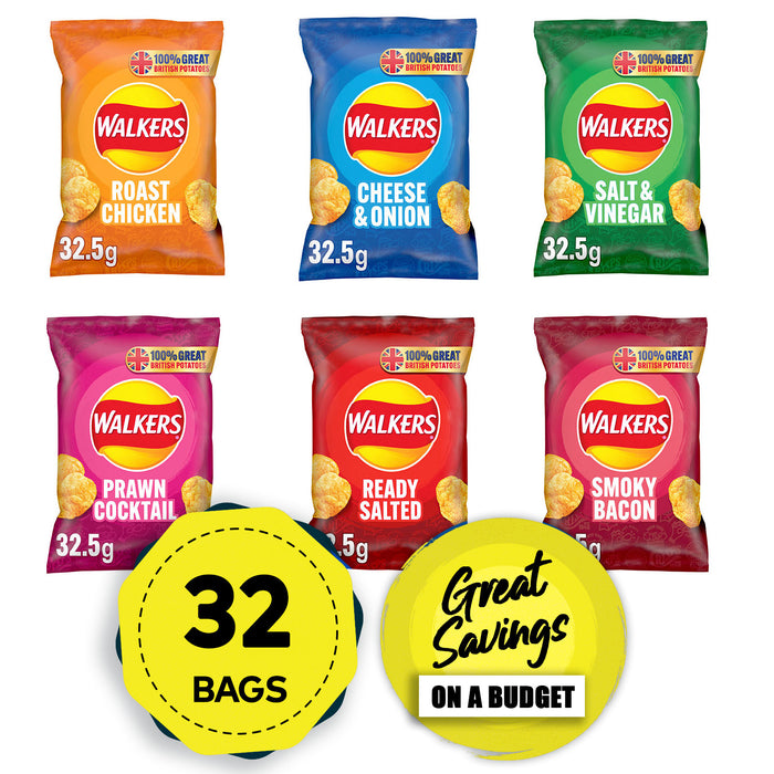 Walkers Crisps Salt Vinegar Cheese Onion Bacon Chicken Bundle 32Bags - Image 1