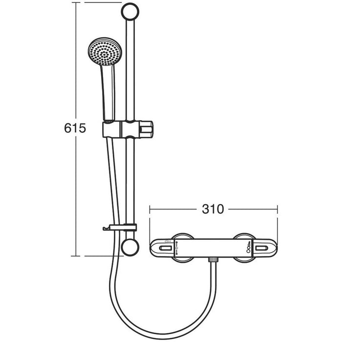 Thermostatic Mixer Shower Chrome Exposed Single Spray Pattern Round Head - Image 2