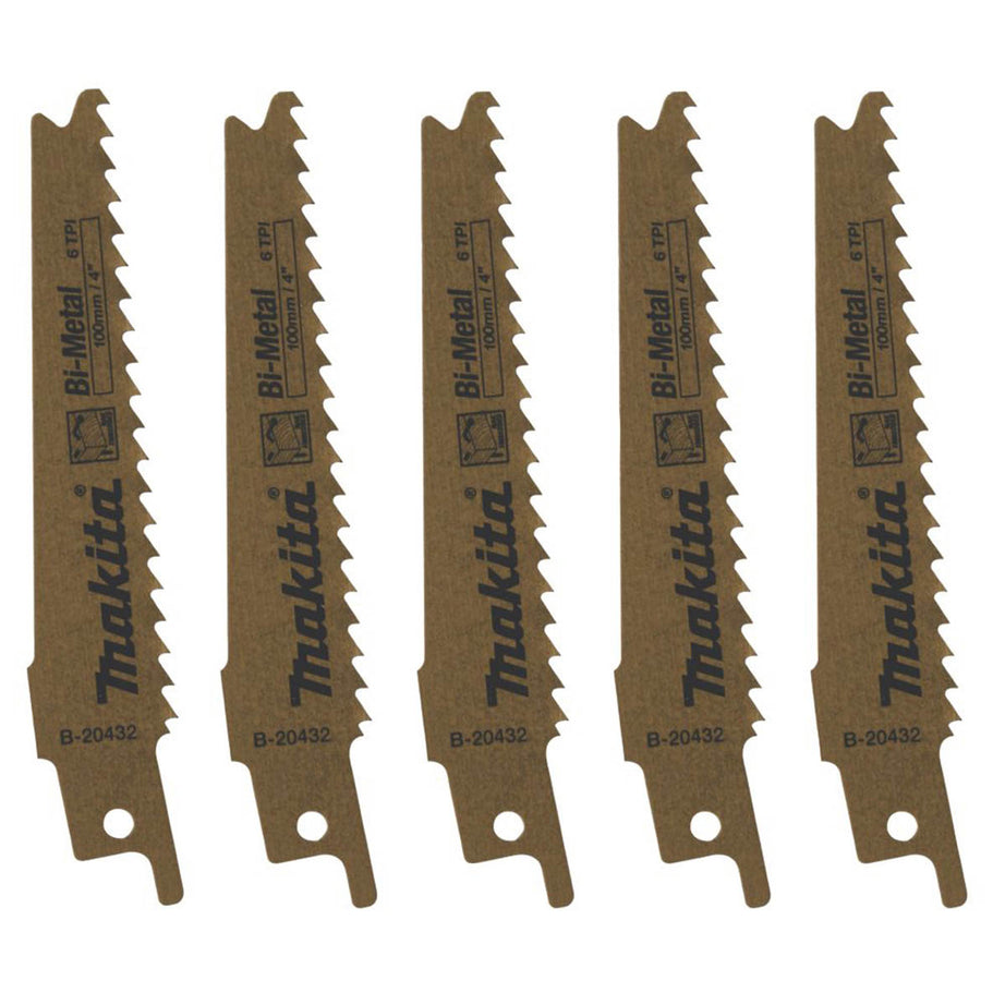 Makita Reciprocating Saw Blades B-20432 Wood with Nails Universal 100mm 5 Pack - Image 1