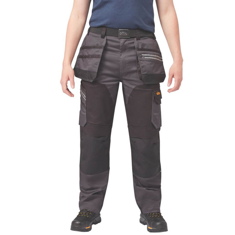 Site Work Trousers Mens Regular Fit Grey Black Stretch Multi Pockets 40"W 32"L - Image 4