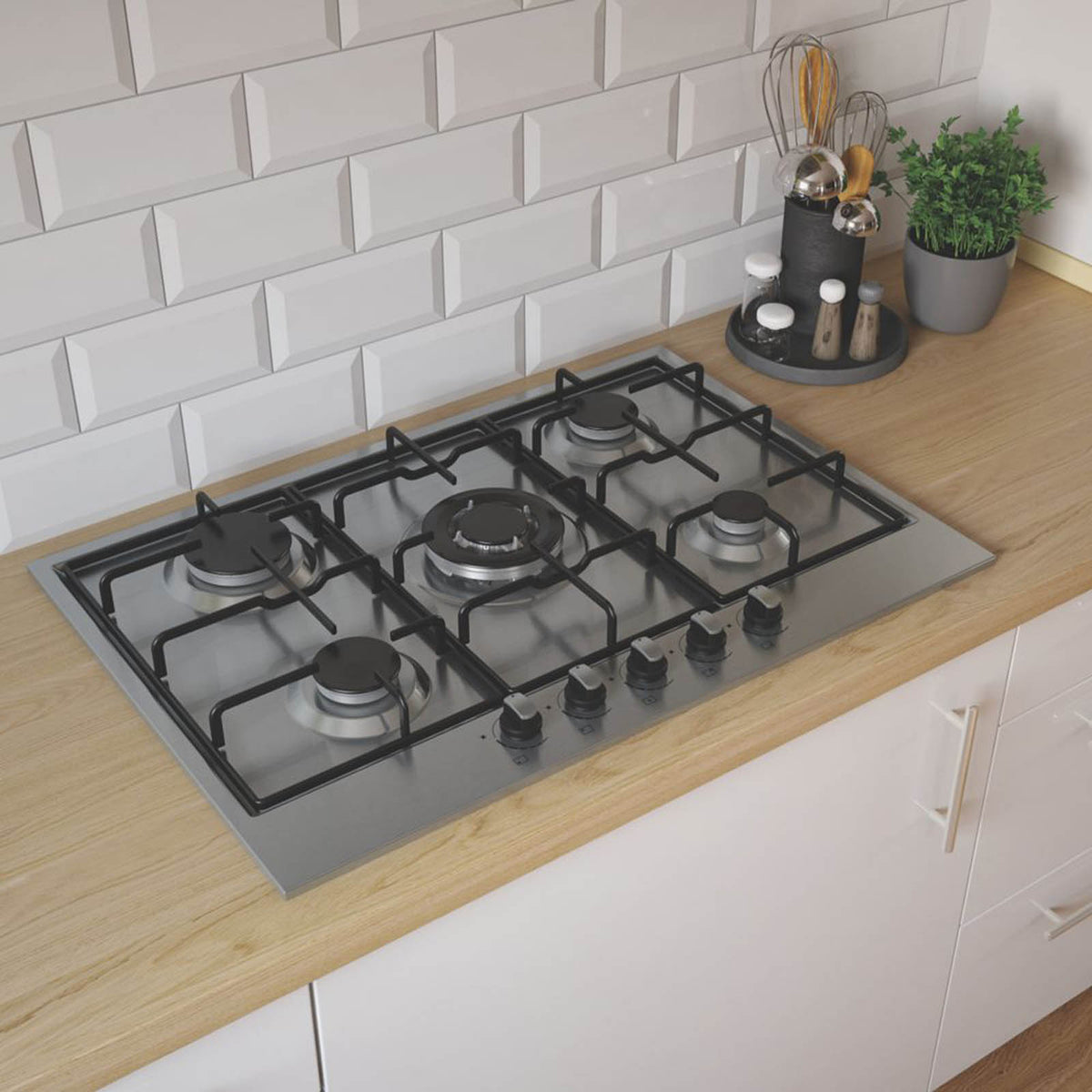 Cooke & Lewis GASUIT5 Gas Hob Stainless Steel 86mm x 750mm - Image 1