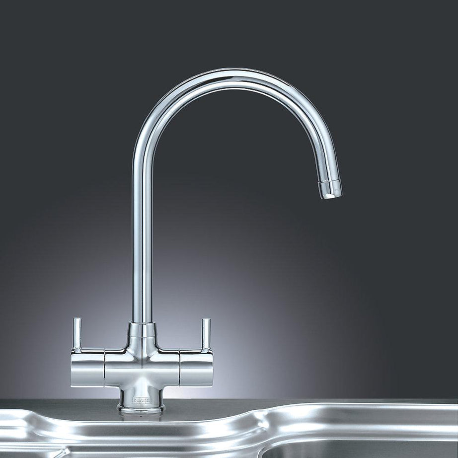 Franke Kitchen Tap Mono Mixer Chrome Double Lever Swivel Spout Modern Faucet - Image 2