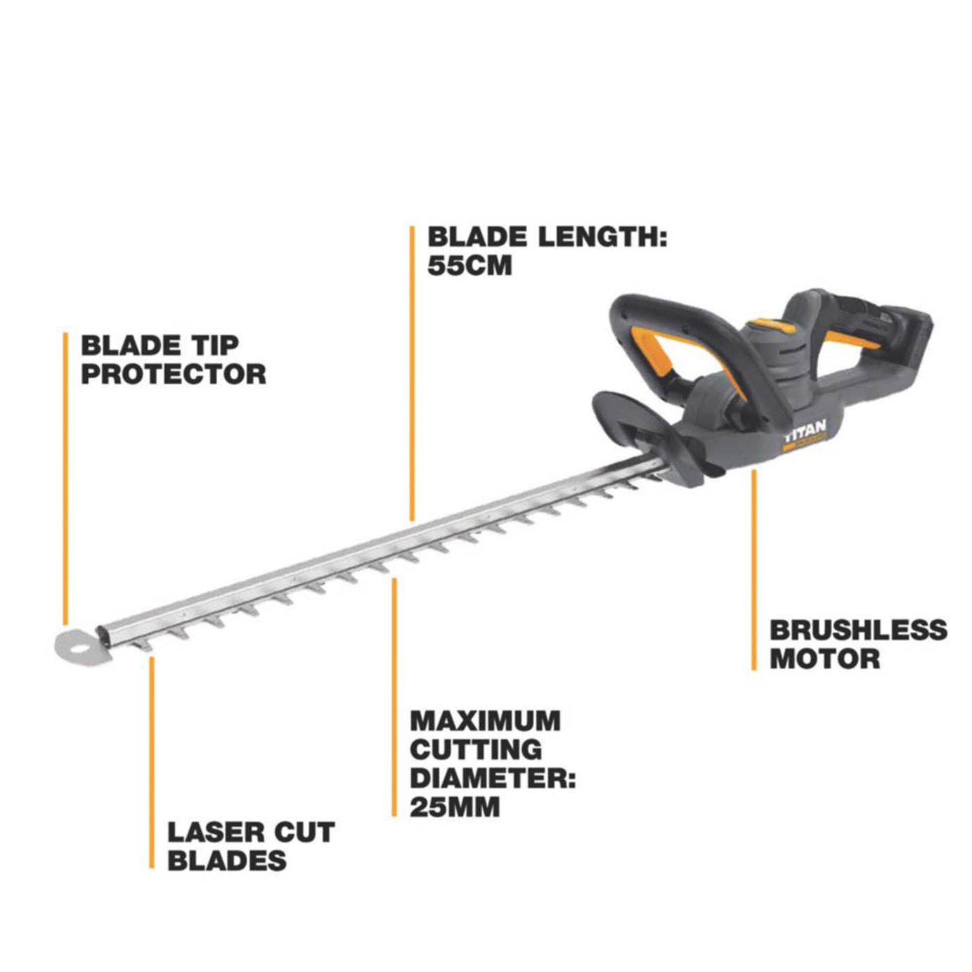 Titan  Cordless Hedge Trimmer TTI1208GHT 55cm 18V Li-Ion TXP Brushless Body Only - Image 3